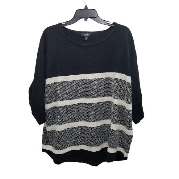A.n.a Ana Woman's Black White‎ Stripe 100% Acrylic Knit 3/4 Sweater Plus Size 1X - Picture 1 of 5